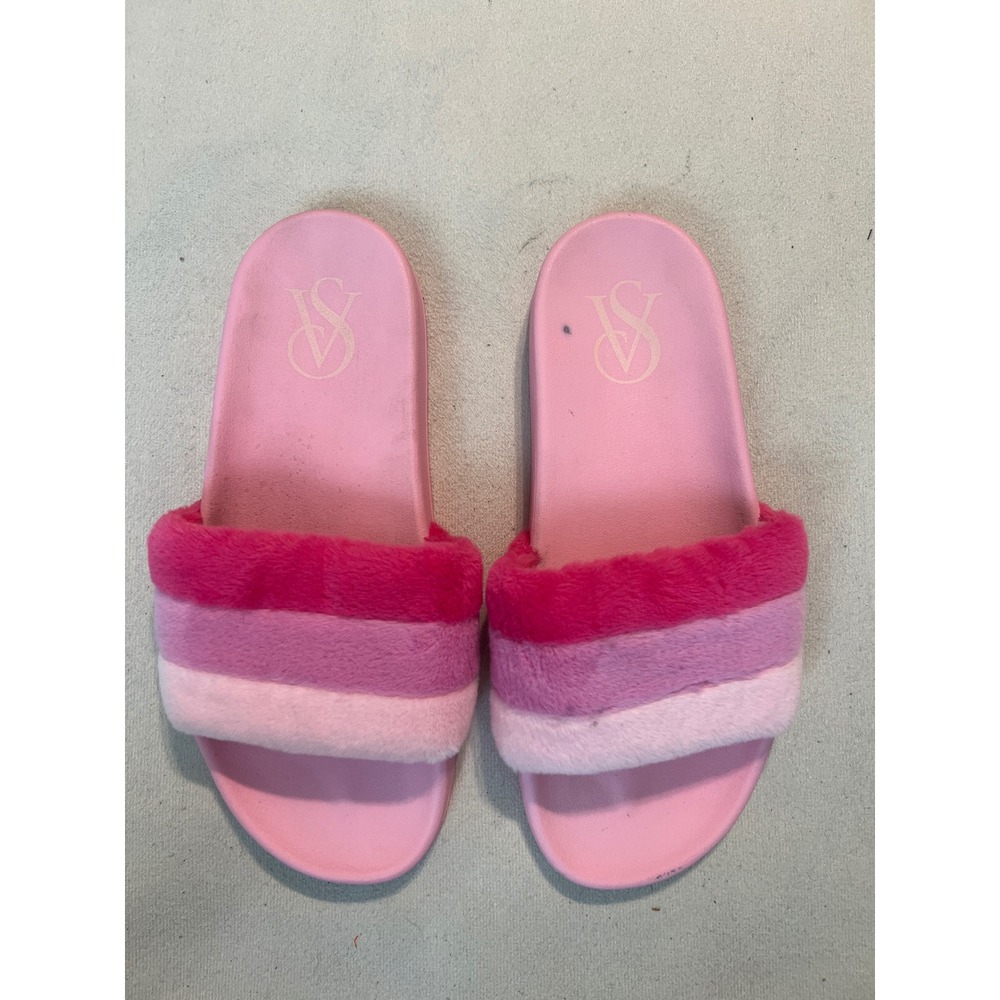 Victoria's Secret Pink Ombre Faux Fur Slide Sandals Womens Size L Large